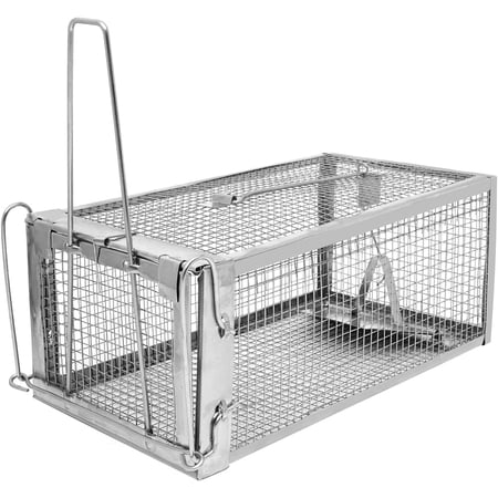 Humane Rat Trap - Catch & Release Chipmunks,Rats & Mice ，Live Mouse Trap for Indoor & Outdoor Use ， No-Kill Rodent Trap for Home, Yard, Garage ，Reusable Metal Cage 10.5"x5.5"x4.5"(1pack)