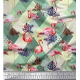 thumbnail image 2 of Soimoi Green Rayon Fabric Flamingo Bird Print Fabric by the Yard 58 Inch Wide, 2 of 3