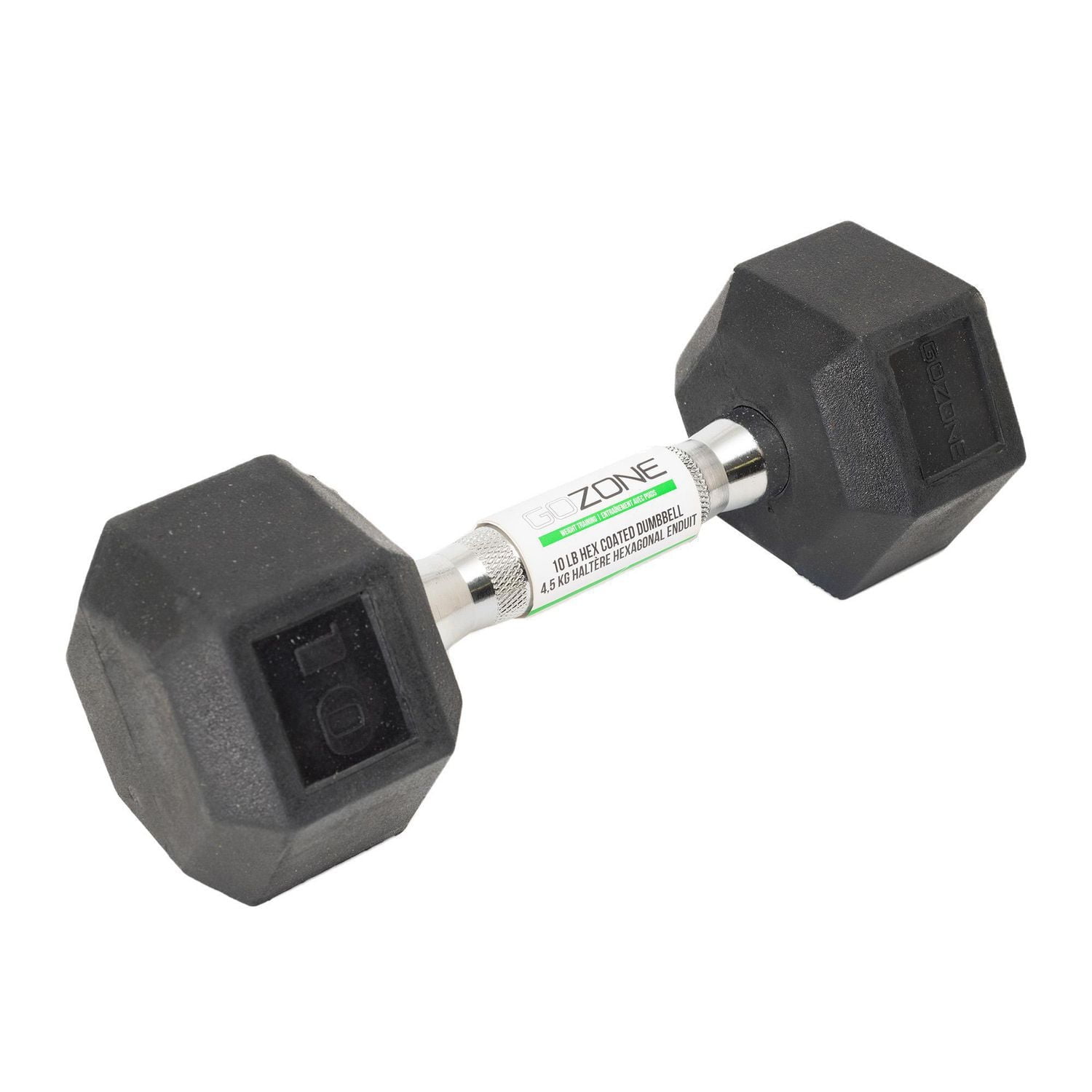 GoZone Rubber-Coated Hex Dumbbell – Black/Chrome, No-roll design