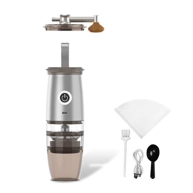 Bearachild Molinillo de café Manual eléctrico con mango de fresado, máquina de molienda automática ajustable, herramienta de viaje para el hogar Juegos de servir café y té Plata Bearachild HA060736-01B