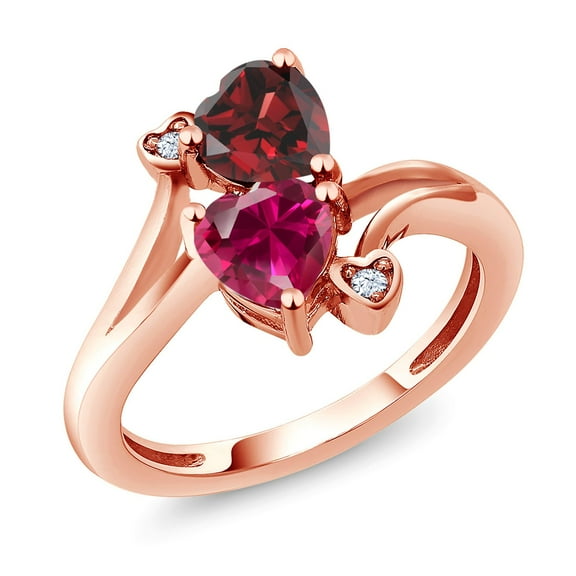 Gem Stone King 18K Rose Gold Plated Silver Red Garnet Red Created Ruby Ring for Women (1.89 Cttw, Heart Shape 6MM, Gemstone January Birthstone, Size 6)