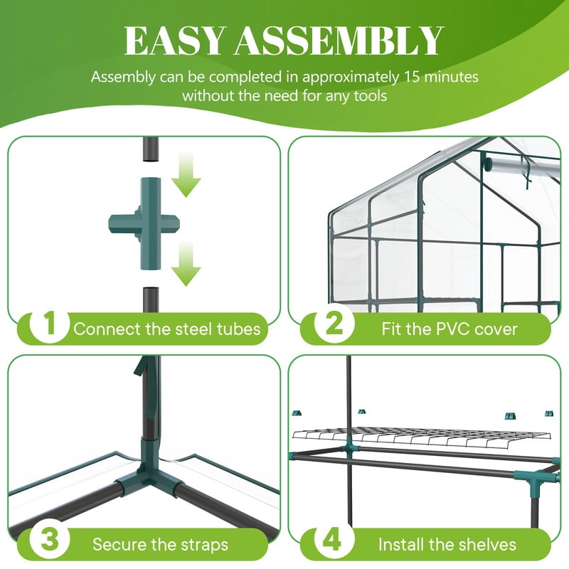 Gianna Mini Walk-in Greenhouse Plant Tent with 5/8" Powder-Coated Steel Frame & 22Lbs Capacity Shelves, Weather-Resistant for Outdoor Gardening, 56.3" x 56.3" x 76.77"，Clear