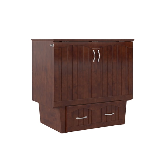 HomeStock Artisanal Abode Twin Murphy Bed Chest with Storage & Charging Station in Walnut, 75.5" x 42.63" x 39.6" - Includes Mattress & USB Ports