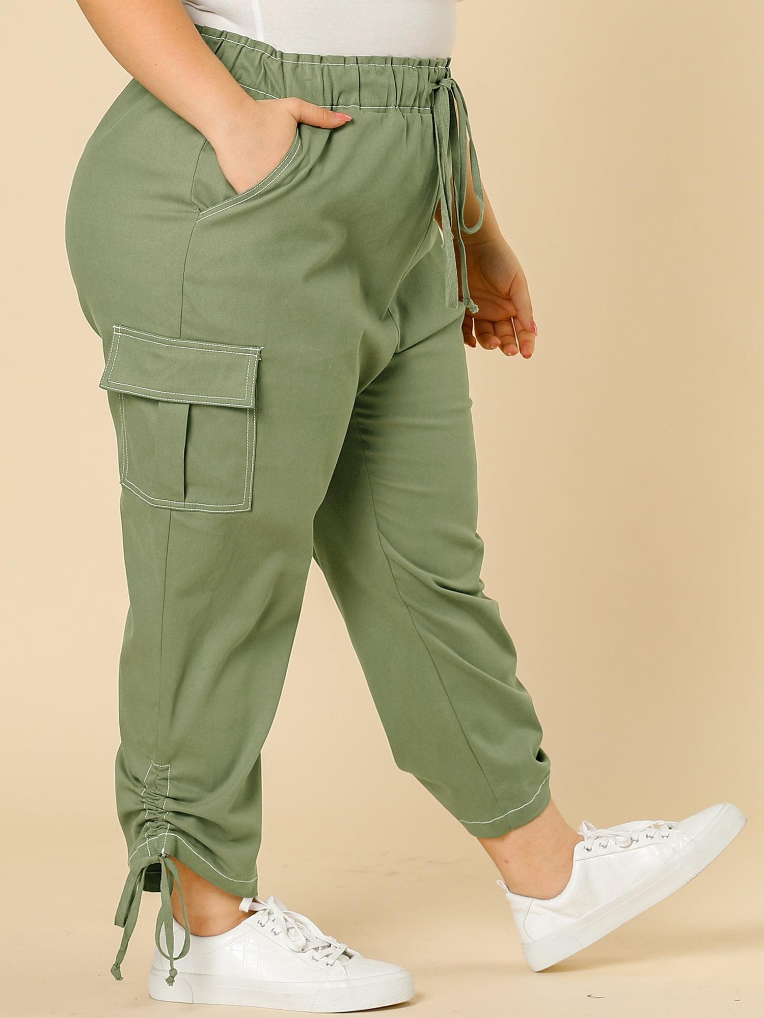 Elastic Waist Cargo Pants with Pockets 