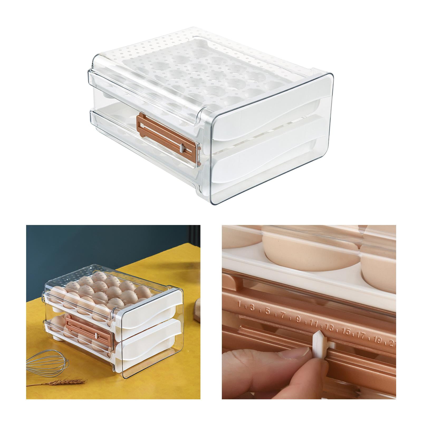 Egg Holder for Refrigerator Transparent Egg Container with Time Marker Reusable Stackable Egg Organizer Bins Fresh Keeping Egg Box for Countertop hold 40 eggs