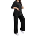 thumbnail image 3 of Plus Size Women 2 Piece Solid Casual Sets Short Sleeve Tops and Wide Leg Pants Outfit, 3 of 6
