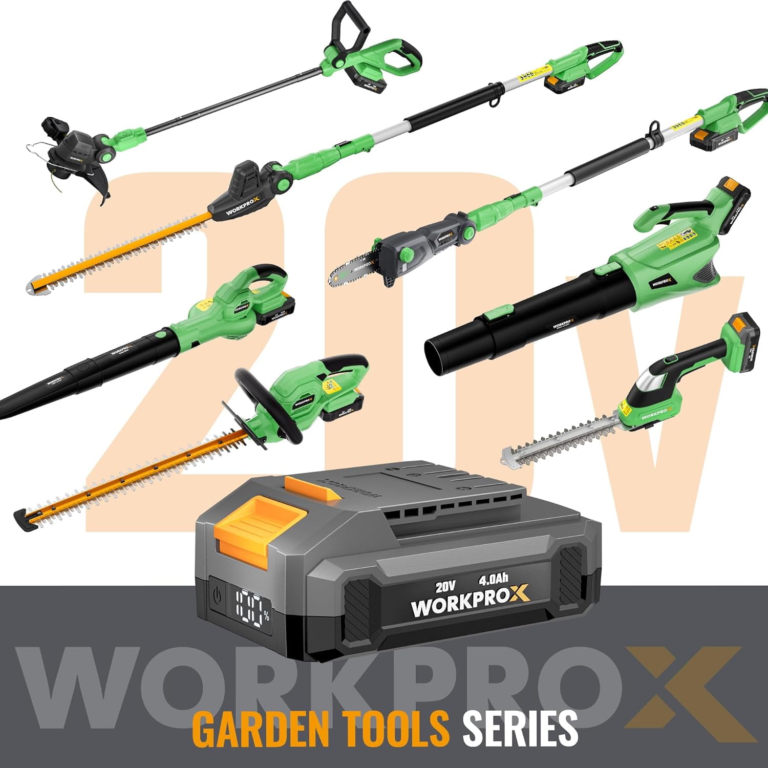 WORKPROX Leaf Blower Cordless, 20V Electric Cordless Leaf Blower, Variable Speed, 4.0Ah Battery and Type-C Charging Cable Included, Blowers for Lawn Care, Patio Cleaning, etc.
