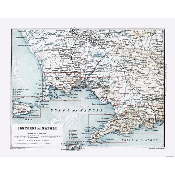 Historic Map - Naples Italy - Baedeker 1880 - Vintage Wall Art