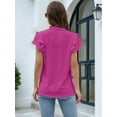 thumbnail image 3 of Womens Dressy Casual Tops Ruffle Short Sleeve V Neck Shirts Elegant Business Work Blouse Rose Red XL, 3 of 6