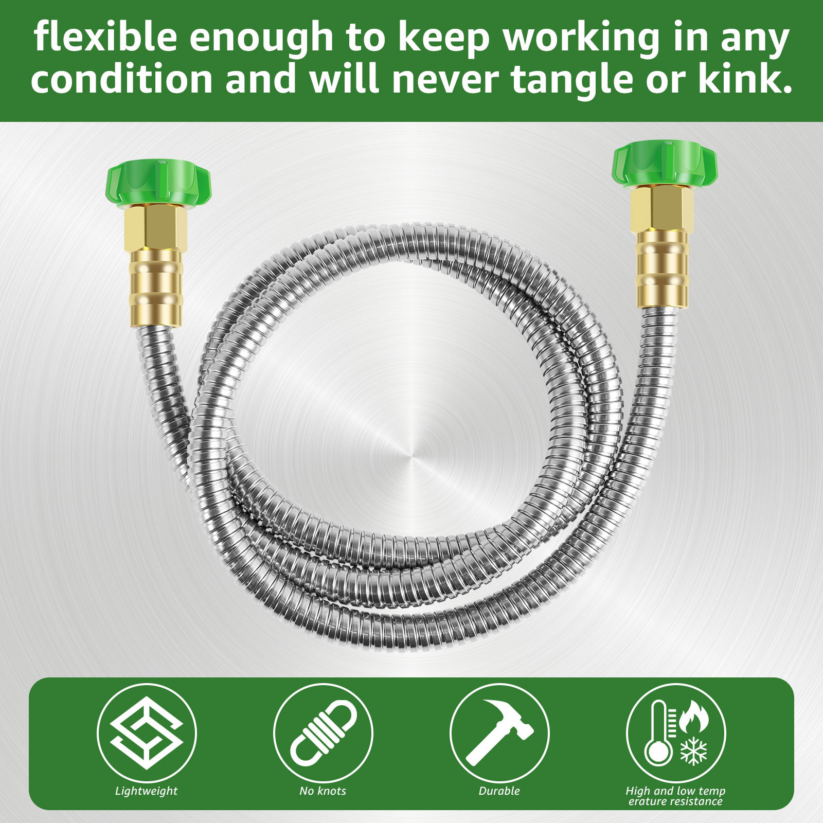 2Pcs 5Ft Short Garden Hose 304 Stainless Steel Garden Leader Hose with Female to Female Connector Leakproof Outdoor Flexible Water Hose