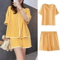 thumbnail image 3 of Nouveaux Pyjamas pour Femmes Deux Pièces Faux Cardigan Pyjamas Vêtements de Maison Ensemble d'Été à Manches Courtes et Shorts Simples, 3 of 4