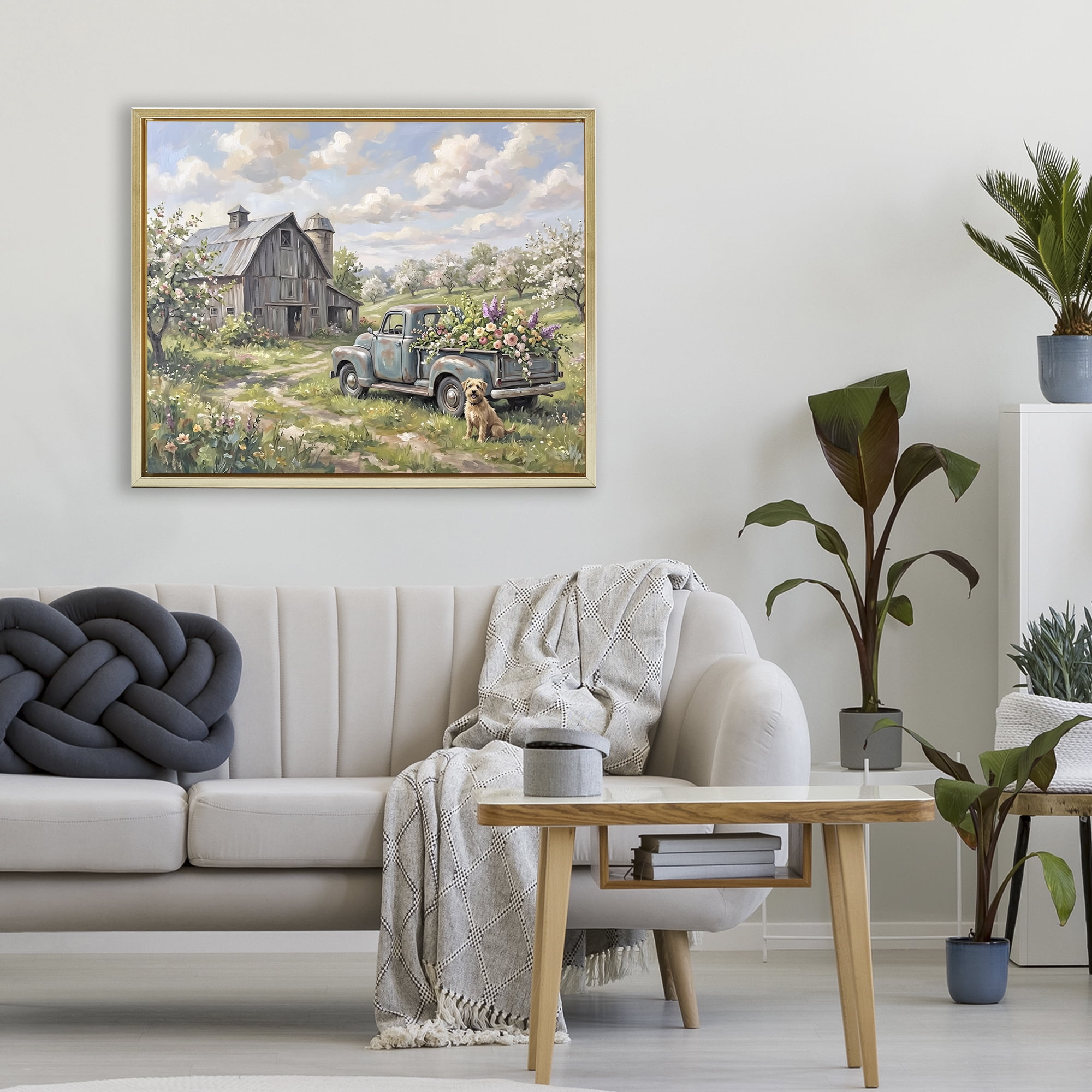 Stupell Industries Proud Dog by Truckload of Flowers Gold Framed Floater Canvas Wall Art, design by Tabz Jones