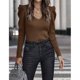 thumbnail image 2 of Suéter Otoño Invierno V cuello puro color puff manga larga moda Slim casual mujeres suéter para interior al aire libre, 2 of 6