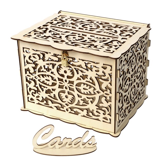 CIMAXIC wedding Wood Wedding Storage Box Flower Box for Wedding Party Gathering (One Key, 12 Rubber Rings, Small Size),9.84"X7.87"X7.2"