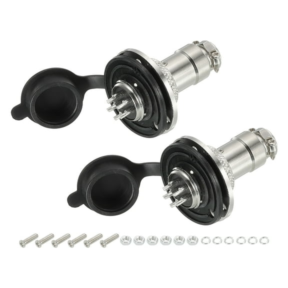 Aviation Connector GX16 5 Pins Silver Male Female Panel Metal Aviation Wire Connector with Aviation Plugs Cap 2 Pack