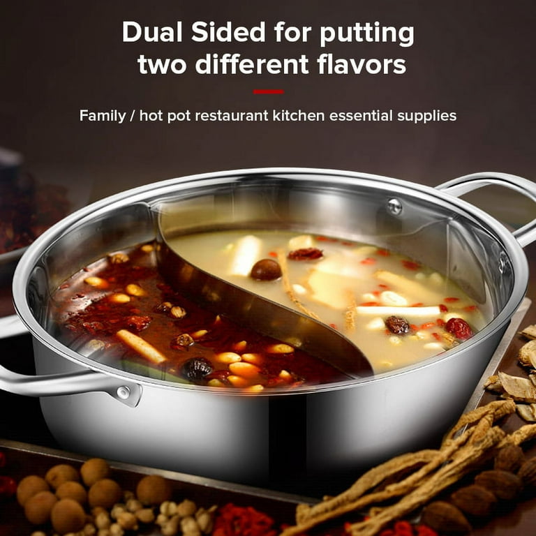 Chinese Hot Pot 304 Stainless Steel Induction Cooker Gas Stove Compatibl  Kitchen Cookware Soup Cooking Pot Twin Divided