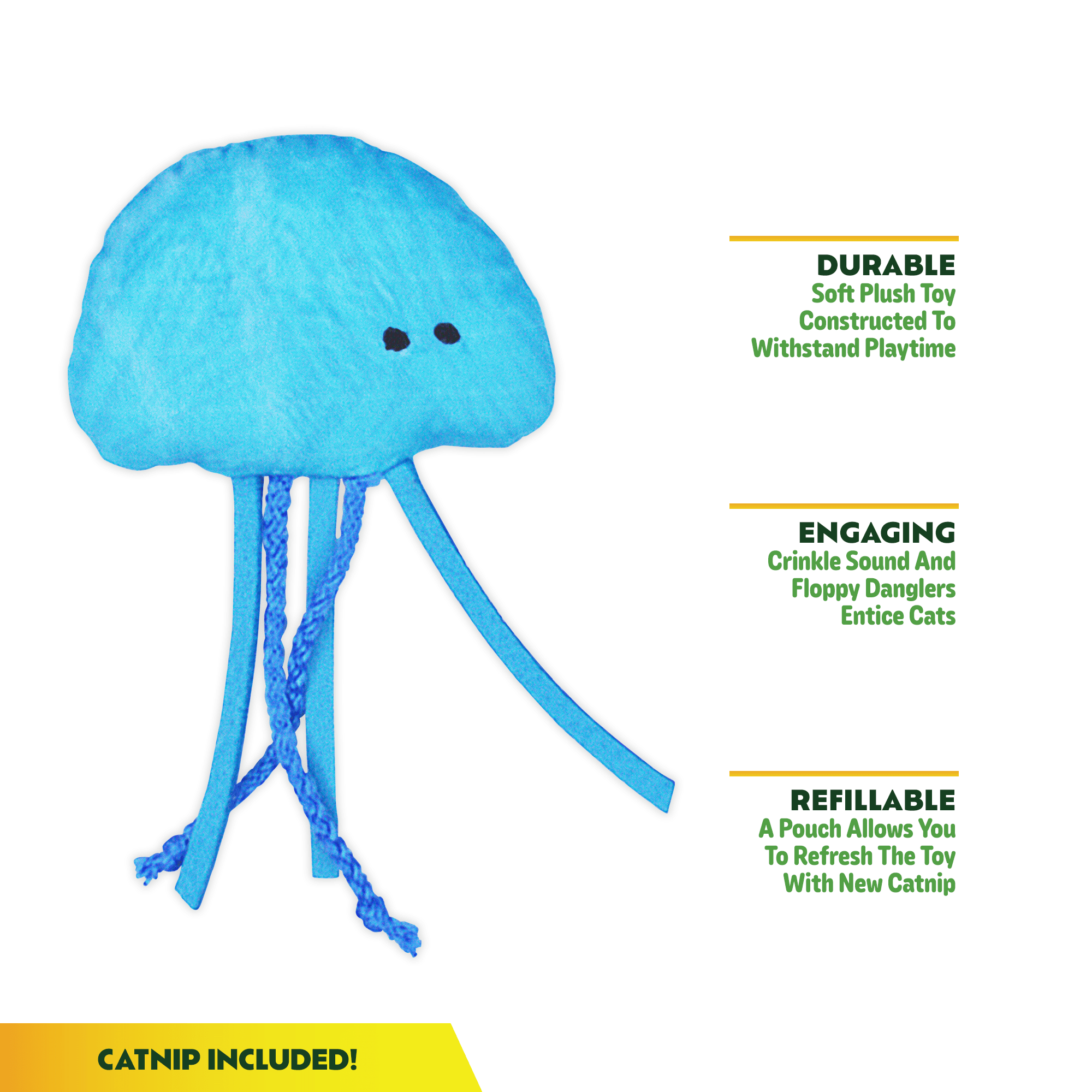 Kitty Ka-Zoom Jelly Fish High Potency Refillable Plush Catnip Cat Toy