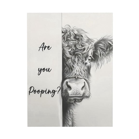 Aarocafa – Humorous Highland Cow "Are You Pooping?" No Framed Canvas Art (Rolled in Plastic Tube) – Playful Bathroom/Living Room Decor with Retro Sketch Style – 8x10in – Unframed