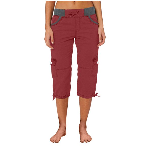 Gerichy Women's Cargo Capris Hiking Lightweight Quick Dry Summer Outdoor Casual Travel Pants with Pockets Women Drawstring Cargo Pants With Pocket Elastic Capri Joggers Outdoor Hiking Pants