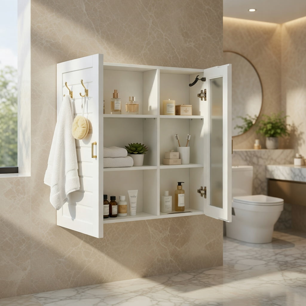 Hommoo Modern LED Bathroom Medicine Cabinet with Anti-Fog Mirror & Soft White Lighting, Wall-Mounted Aluminum-Plastic Two-Door Vanity Storage, White