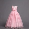 thumbnail image 4 of Girls Dress Floral Embroidered Lace Sleeveless Tulle Wedding Bridesmaid Birthday Formal Party Long Tutu Dresses Kids Princess Evening Prom Ball Gown Pink 11-12Years, 4 of 7