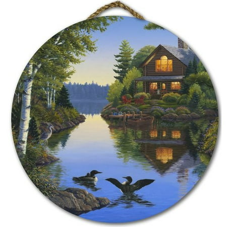 WGI Gallery 'Lake Cabin' Painting Print on Wood