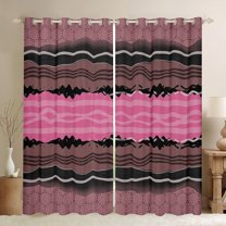 jejeloiu Wave Stripes Pattern Blackout Curtains Set of 2 (52x84 Each),Abstract Geometric Window Curtains,Pink Black Line Curtains and Drapes For Kids,Microfiber Bedroom Decor