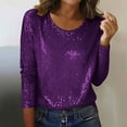 thumbnail image 2 of Wensltd Sparkle Sequin V Neck T Shirt for Women Fashion Casual Pullover Blouse Versatile Spring Outfit, 2 of 8