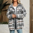 thumbnail image 4 of Baberdicy Women's Plaid Lapel Jacket, Casual Contrast Color Fleece Lined Fall Winter Coat , Plaid Fleece Shacket, Corduroy-Collar Jacket, Fall Flannel Coat Grey Xxl, 4 of 5