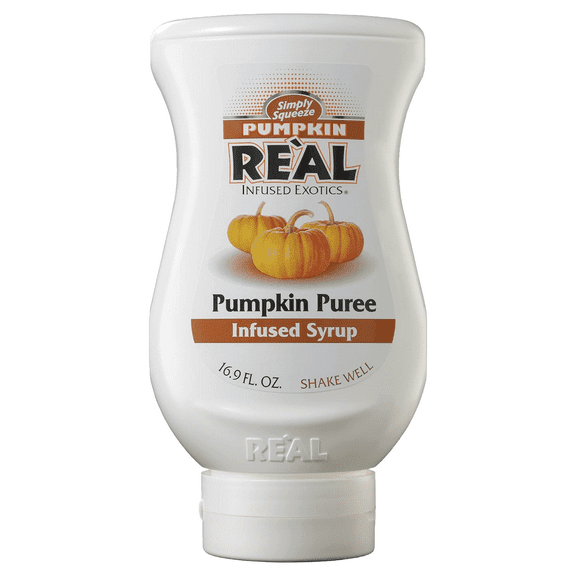 Reàl Infused Exotics Simply Squeeze Pumpkin Infused Syrup 16.9oz Bottle for Mixologists, Chefs, Cooks