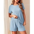 thumbnail image 4 of Ekouaer 2 Packs Womens Pajama Set Short Sleeve Sleepwear Soft Top and Shorts Pjs Casual Outfits Lounge Set with Pockets, 4 of 6
