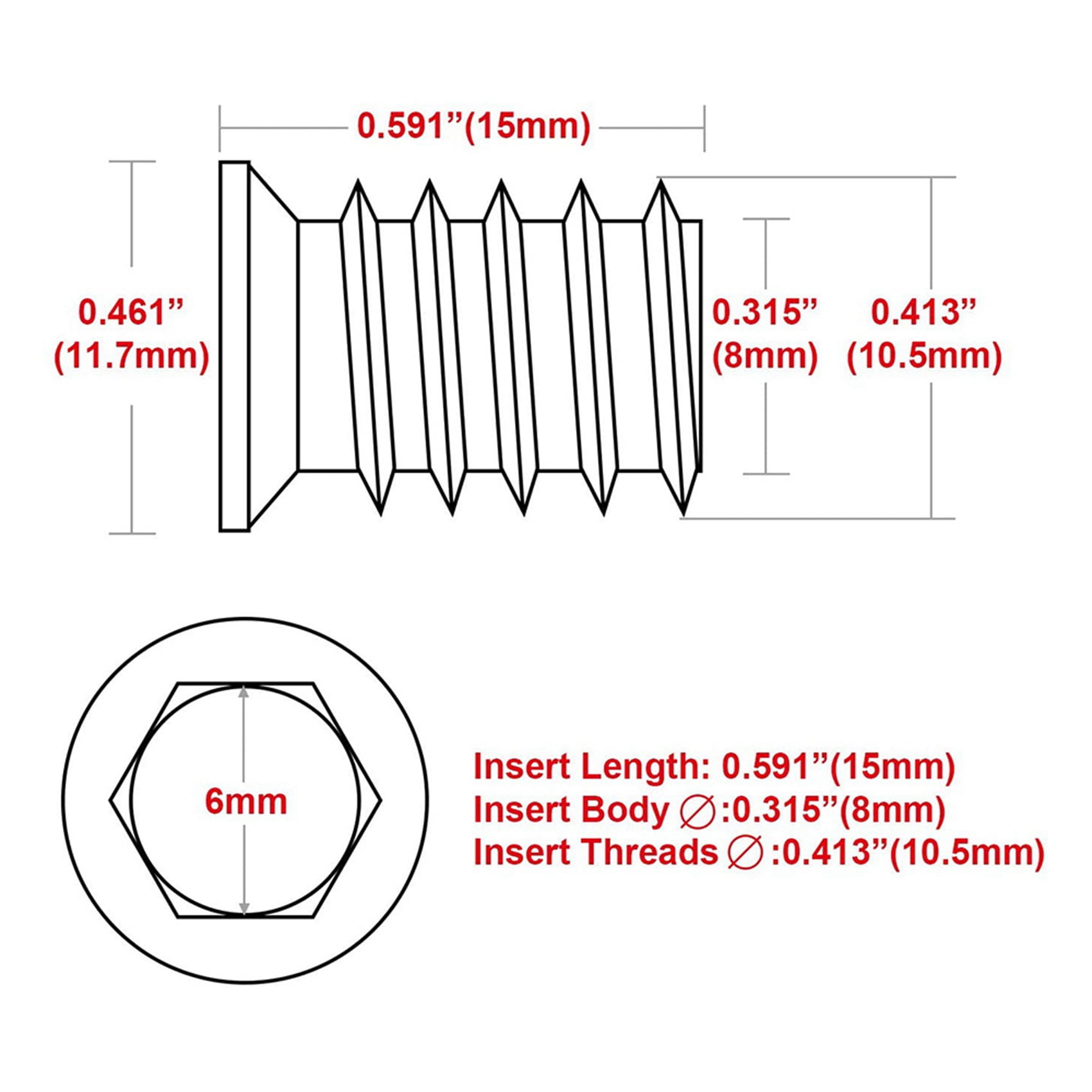 200Pcs M6 x 15mm Furniture Screw in Nut Threaded Wood Inserts Bolt Fastener Connector Hex Socket Drive