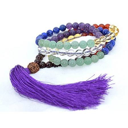 The Art of Cure Healing Tassel Mala Meditation Beads - Garnet, agate, citrine, Aventurine, lapis, amethyst, (Best Cord For Mala Beads)