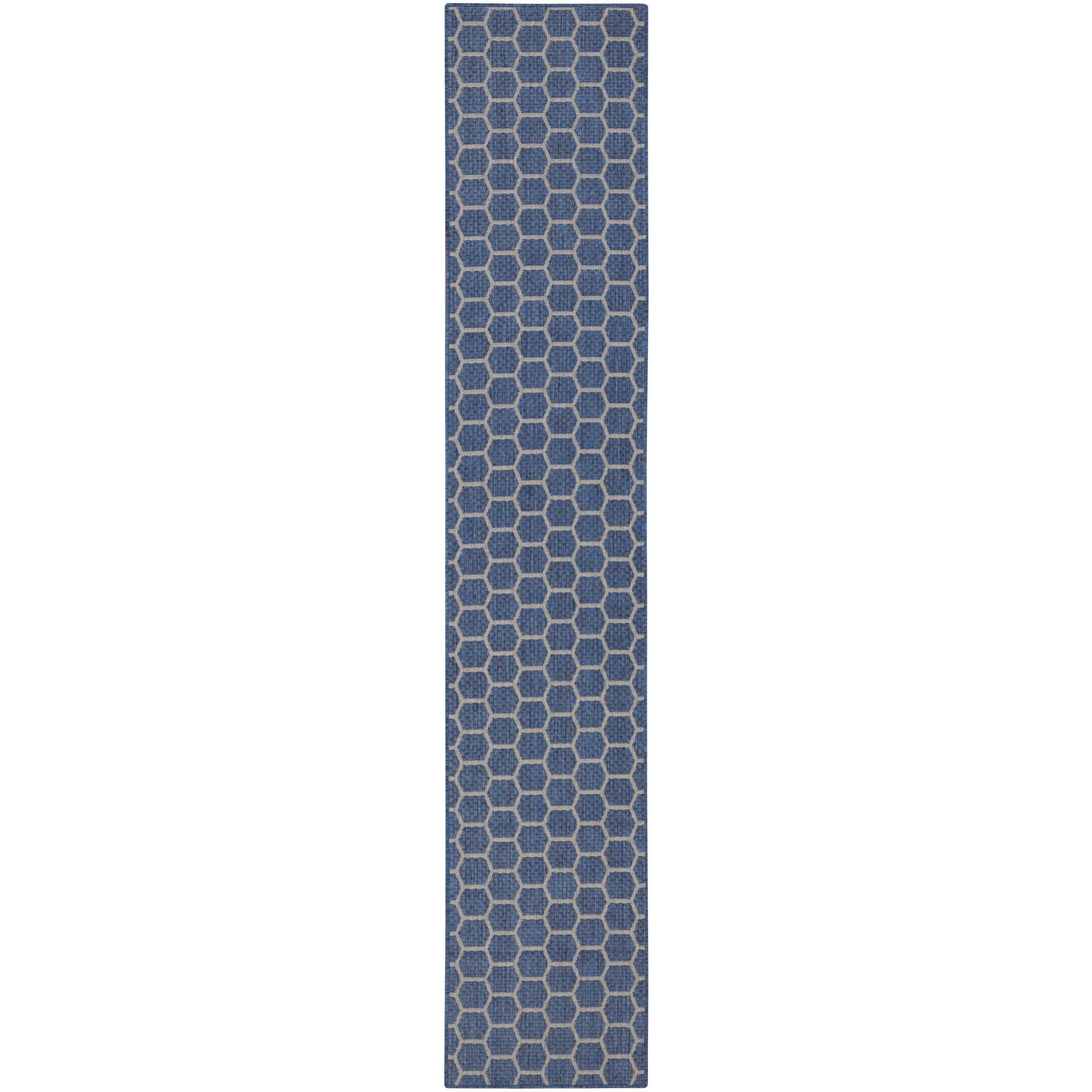 Nourison Reversible Indoor Outdoor 2'2" x 12' Blue Modern Rug