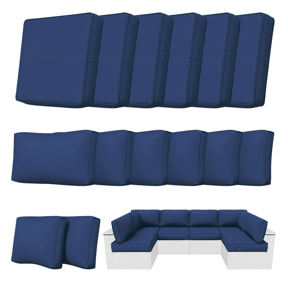 Kimunuk 14 Piece Outdoor Furniture Replacement Cushions, 5" Foam Foam High-Density, Fits 6-Seat Sectional Rattan Conversation Set, Patio Water-Resistant Sofa Cushions, Blue