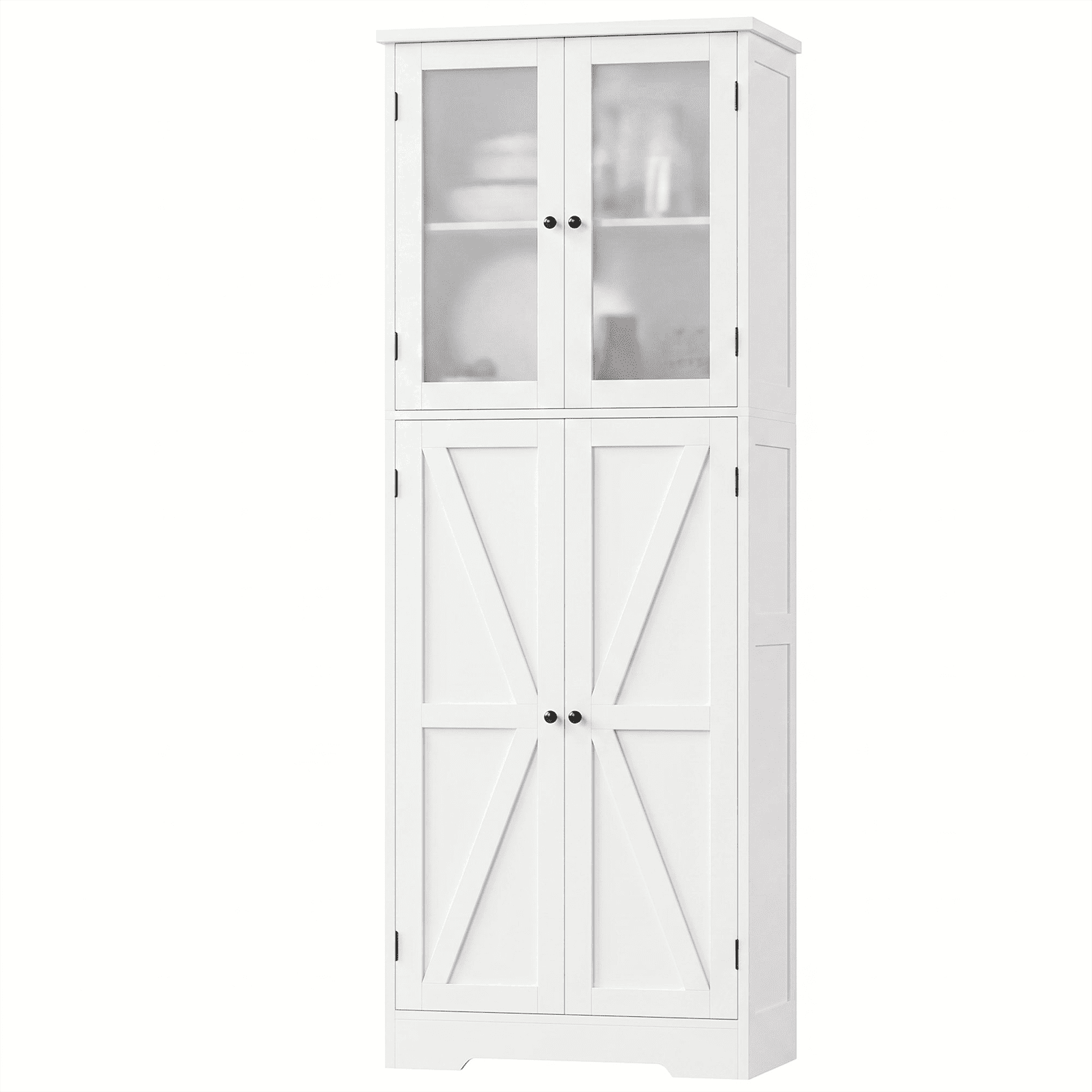 Homfa 67" Farmhouse Kitchen Pantry Storage Cabinet with Glass Doors, Freestanding Cupboard Storage Cabinet for Small Space, White