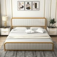 thumbnail image 4 of Costway King Gold Metal Bed Frame Upholstered Platform Bed with Velvet Headboard, 4 of 10