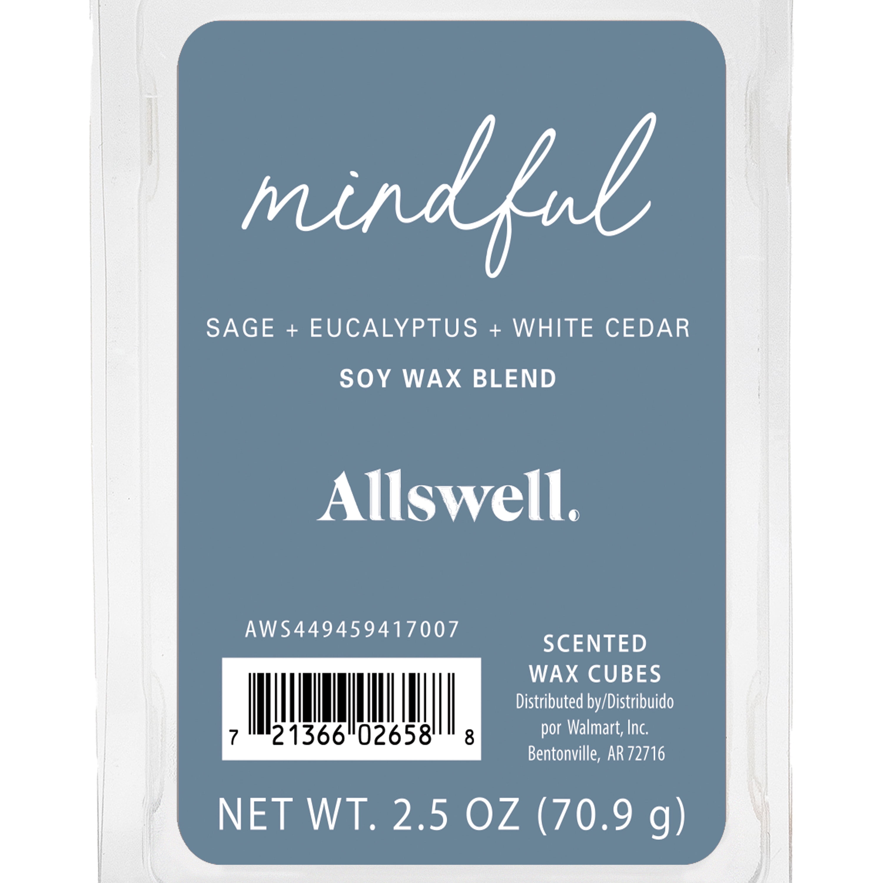 (3 pack) Allswell 6 Cube Wax Melts, Mindful (Sage + Eucalyptus + White Cedar), 2.5 oz
