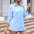 thumbnail image 3 of Uootdi Womens Button Down Long Sleeve Shirt V Neck Business Dress Slim Fitted Classic Shirts Casual Loose Roll Up Gift Work Blouse, 3 of 8