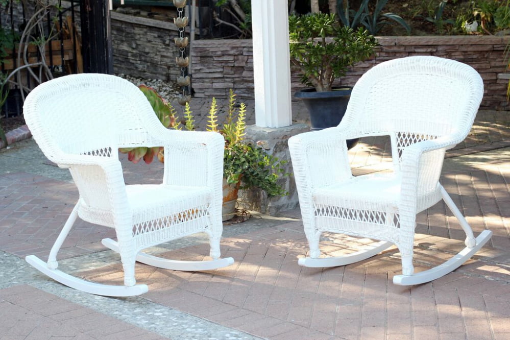 Set of 2 Ariel White Resin Wicker Outdoor Patio Garden Rocking Chairs