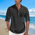 thumbnail image 2 of AnuYalue Men Dress Shirts Lightweight 3/4 Length Sleeve Tops Casual Button Up Henley Shirt V Neck Tshirts with Pocket, 2 of 7