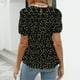 thumbnail image 4 of Camiseta de verano con dobladillo con volantes y mangas cortas con cuello redondo y estampado floral elástico para mujer Negro S, 4 of 6