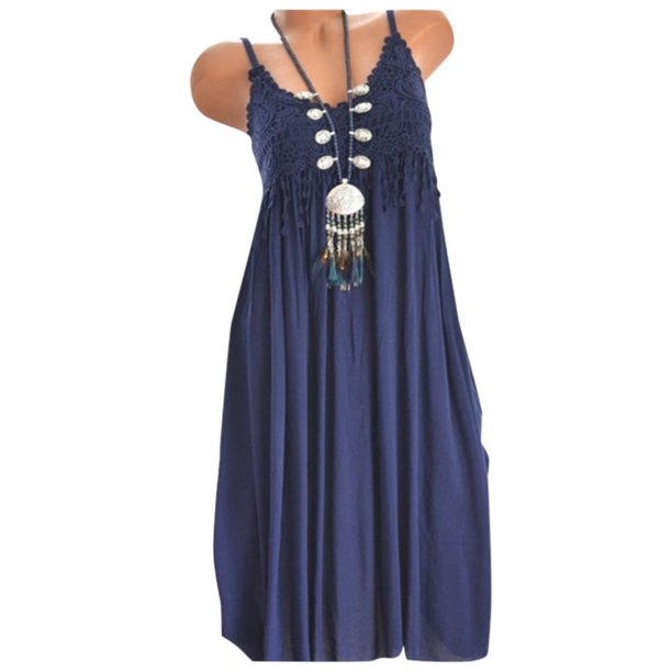 WILLBEST Vestido De Verano Para Mujer Vestido Midi Sin Tirantes Con Encaje Belleza De Color Sólido Para Mujer