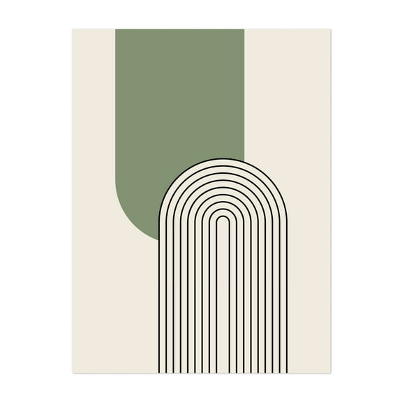 Mid Century style line art with green arch - Illustration Unframed Wall Art Print 5 x 7 inches