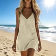thumbnail image 4 of Fesfesfes Womens Dress Casual Sleeveless Bodycon Dress Spring Suspenders Sleeveless Backless Printed Beach Solid Color V Neck Summer Dresses, 4 of 7