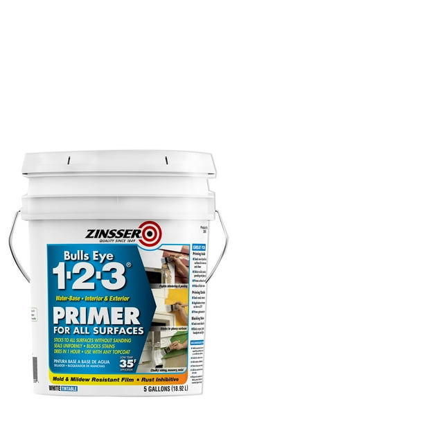 White, Zinsser Bulls Eye 123 Primer for All Surfaces Flat, 5 Gallon