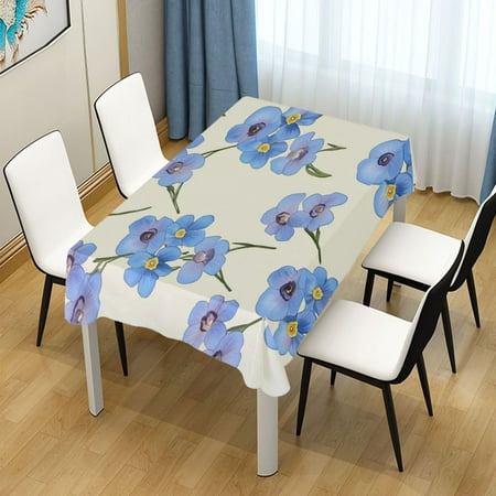 

54x72 Inch Tablecloth Polyester Square Tablecloth for Home Kitchen Dinner Decor Blue Flower Seamless