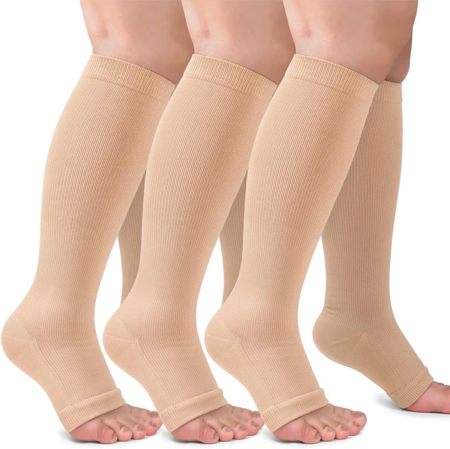 3 Pairs Open Toe Compression Socks for Women & Men Circulation 1520 mmHg Better Blood Flow