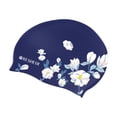 thumbnail image 3 of Gorro de Natación de Silicona, Gorro de Natación para Mujer con Estampado Floral, Cubierta de Pelo Largo Y Corto, Protección para Los Oídos para Condu, 3 of 8