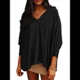 thumbnail image 1 of Blusas Elegantes e Informales para Mujer, con Escote en V y Mangas 3/4, con Puños Fruncidos Negro M, 1 of 7